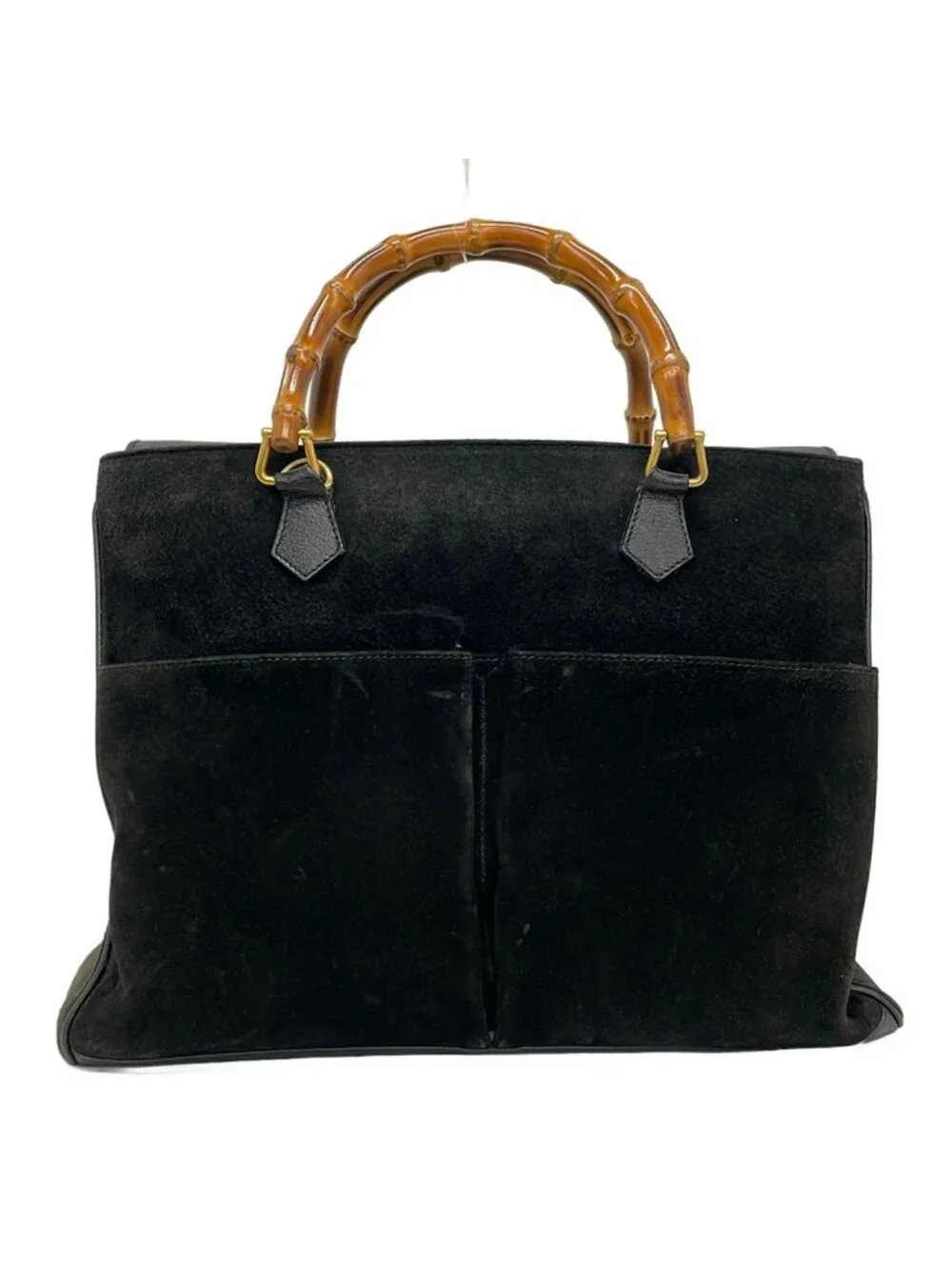 Gucci Handbag Bamboo Black Brown Leather